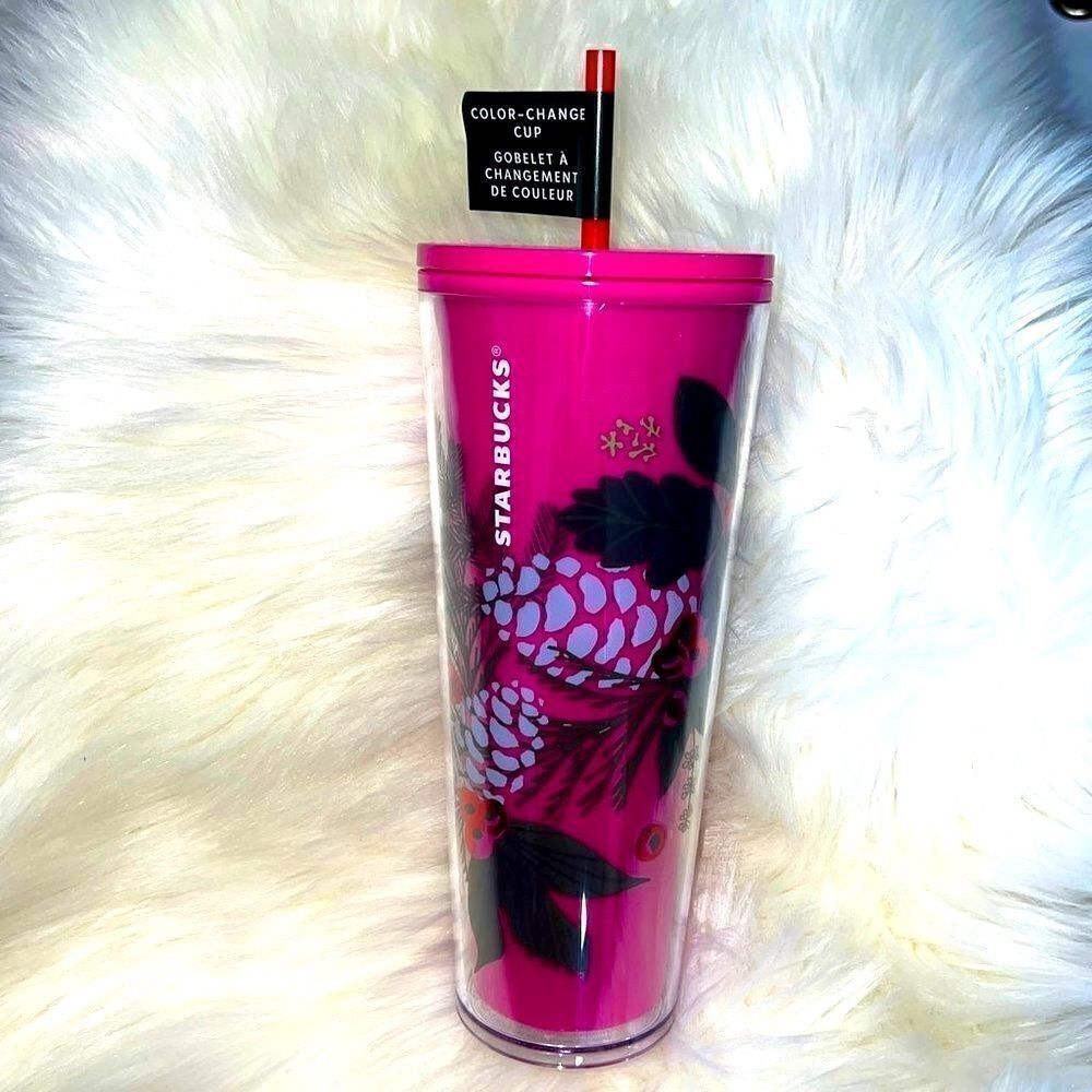 Starbucks 2021 Holiday Color Changing Pink Poinsettia Floral 24OZ Venti Tumbler